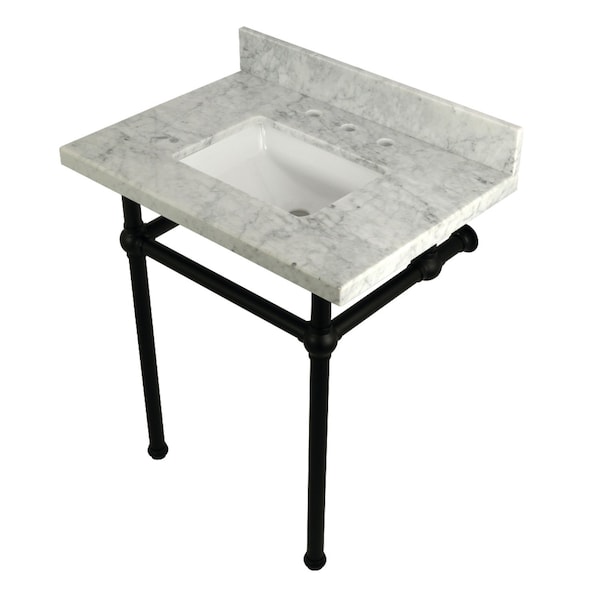 Kingston Brass 30X22 Carrara Marble Vanity Top W/Brass Feet Combo, Carrara Marble/Blk KVPB30MBSQ0 - main